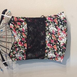 Twin Y2K Tube Shirt Top Floral Printed Lace Mixed Media Padded Sleeveless
